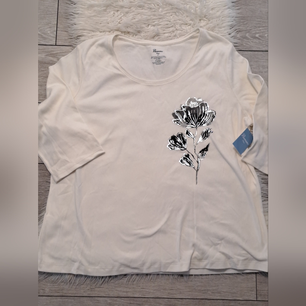 Brand New Penmans Ladies Plus Size Cream Top with Floral Design